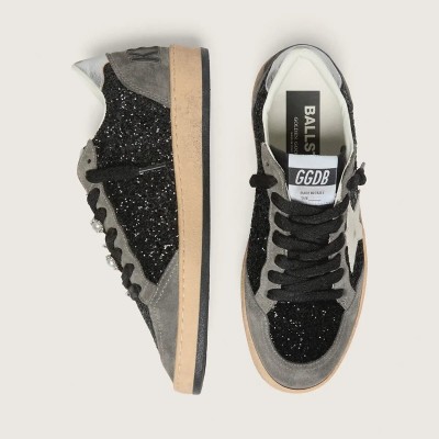 Golden Goose Gray And Black Ball Star Ltd Sneaker In Glitter With Skins Golden Goose Gray And Black Ball Star Ltd Sneaker In Glitter With Skins