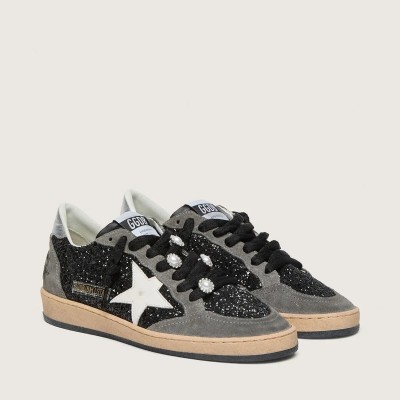 Golden Goose Gray And Black Ball Star Ltd Sneaker In Glitter With Skins
