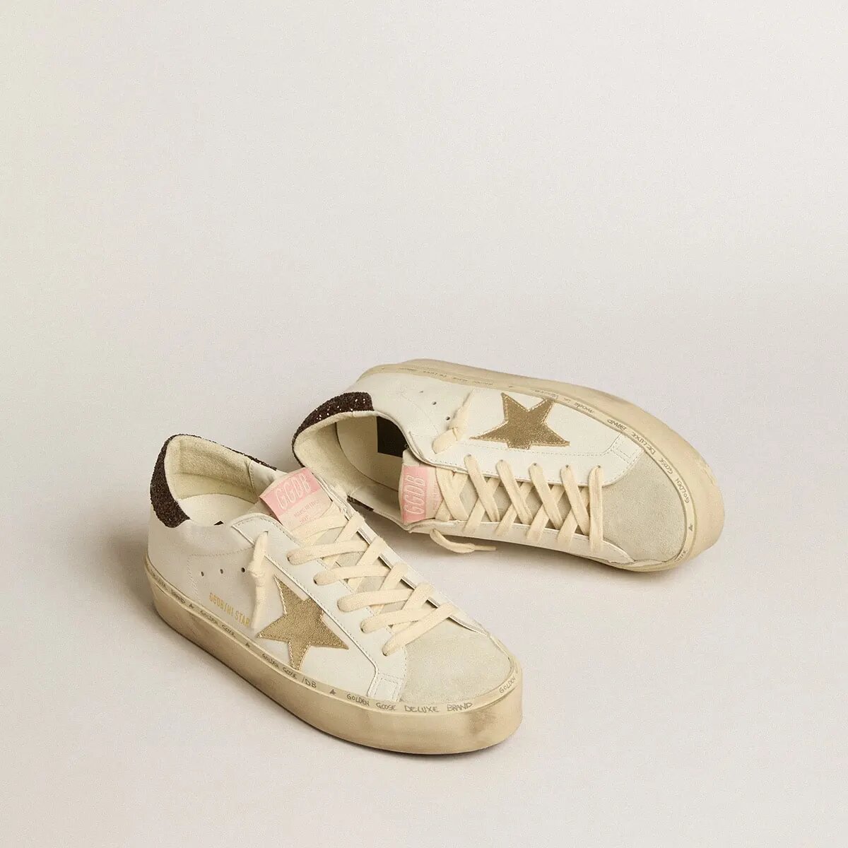 Golden Goose Hi Star Sneaker With Platinum Metallic Leather Star And Glitter Heel Tab Golden Goose Hi Star Sneaker With Platinum Metallic Leather Star And Glitter Heel Tab