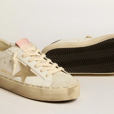 Golden Goose Hi Star Sneaker With Platinum Metallic Leather Star And Glitter Heel Tab Golden Goose Hi Star Sneaker With Platinum Metallic Leather Star And Glitter Heel Tab