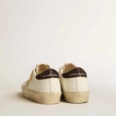 Golden Goose Hi Star Sneaker With Platinum Metallic Leather Star And Glitter Heel Tab Golden Goose Hi Star Sneaker With Platinum Metallic Leather Star And Glitter Heel Tab