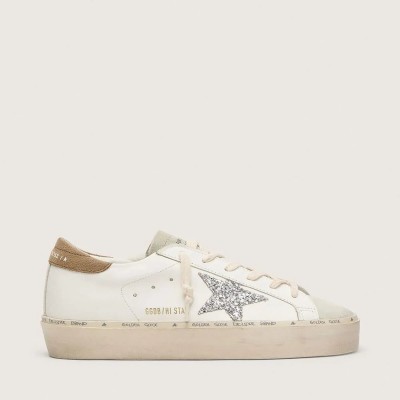 Golden Goose Hi Star Sneaker With Silver Glitter Star And Dove-Gray Nubuck Heel Tab Golden Goose Hi Star Sneaker With Silver Glitter Star And Dove-Gray Nubuck Heel Tab