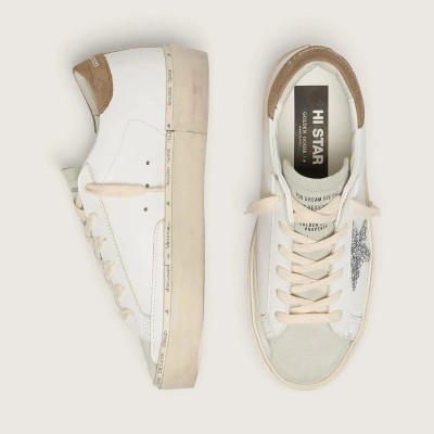Golden Goose Hi Star Sneaker With Silver Glitter Star And Dove-Gray Nubuck Heel Tab Golden Goose Hi Star Sneaker With Silver Glitter Star And Dove-Gray Nubuck Heel Tab