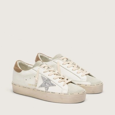 Golden Goose Hi Star Sneaker With Silver Glitter Star And Dove-Gray Nubuck Heel Tab