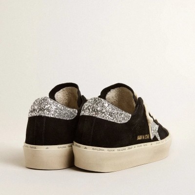 Golden Goose Hi Star Sneaker In Black Suede With Silver Glitter Star Golden Goose Hi Star Sneaker In Black Suede With Silver Glitter Star