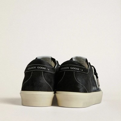 Golden Goose Hi Star Sneaker In Black Suede With Silver Swarovski Crystal Star Golden Goose Hi Star Sneaker In Black Suede With Silver Swarovski Crystal Star