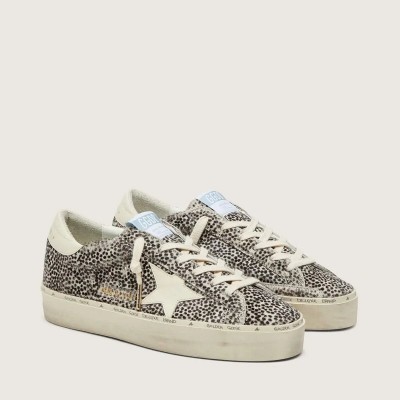 Golden Goose Hi Star Sneaker In Black And White Pony Skin With White Leather Star