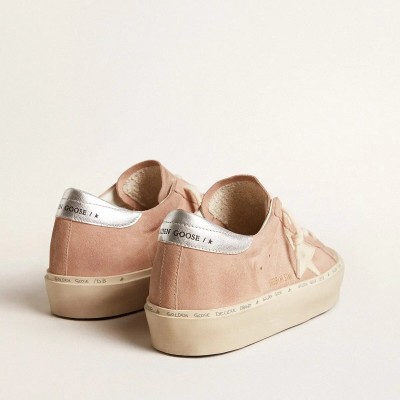 Golden Goose Hi Star Sneaker In Pink Suede With Cream Star And Silver Leather Heel Tab Golden Goose Hi Star Sneaker In Pink Suede With Cream Star And Silver Leather Heel Tab