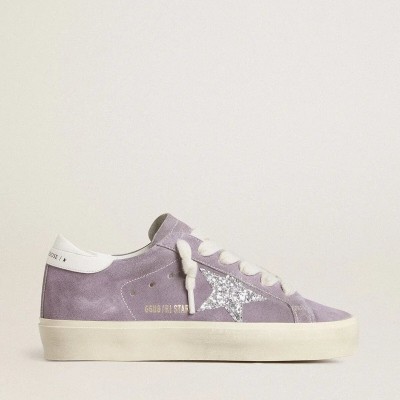 Golden Goose Hi Star Sneaker In Purple Suede With Silver Glitter Star Golden Goose Hi Star Sneaker In Purple Suede With Silver Glitter Star