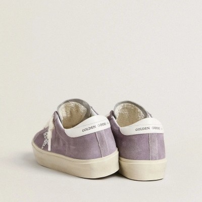 Golden Goose Hi Star Sneaker In Purple Suede With Silver Glitter Star Golden Goose Hi Star Sneaker In Purple Suede With Silver Glitter Star