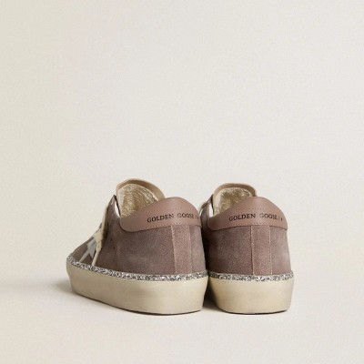 Golden Goose Hi Star Sneaker In Suede With Silver Leather Star And Leather Heel Tab Golden Goose Hi Star Sneaker In Suede With Silver Leather Star And Leather Heel Tab