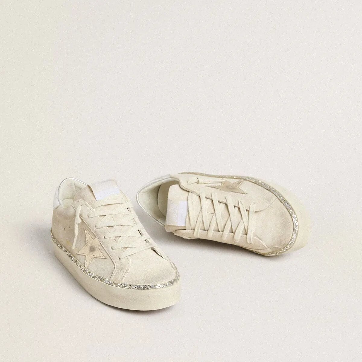 Golden Goose Hi Star Sneaker In Suede With Silver Metallic Leather Star And Heel Tab Golden Goose Hi Star Sneaker In Suede With Silver Metallic Leather Star And Heel Tab