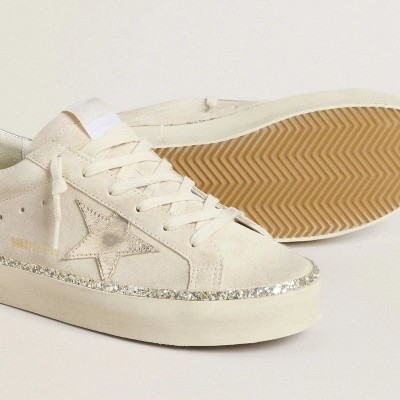 Golden Goose Hi Star Sneaker In Suede With Silver Metallic Leather Star And Heel Tab Golden Goose Hi Star Sneaker In Suede With Silver Metallic Leather Star And Heel Tab