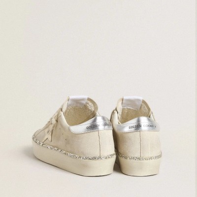 Golden Goose Hi Star Sneaker In Suede With Silver Metallic Leather Star And Heel Tab Golden Goose Hi Star Sneaker In Suede With Silver Metallic Leather Star And Heel Tab