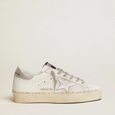 Golden Goose Hi Star Sneaker With Star And Metallic Silver Heel Golden Goose Hi Star Sneaker With Star And Metallic Silver Heel