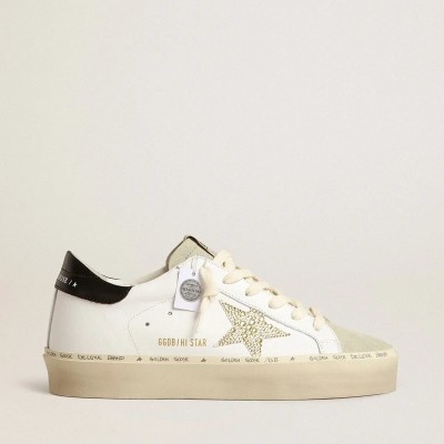 Golden Goose Hi Star Sneaker With Swarovski Crystal Star And Black Heel Tab Golden Goose Hi Star Sneaker With Swarovski Crystal Star And Black Heel Tab