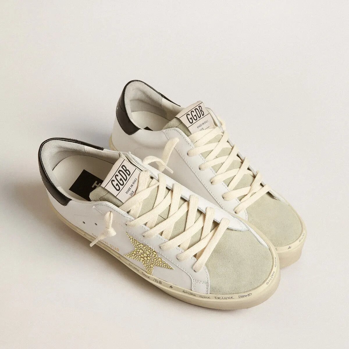 Golden Goose Hi Star Sneaker With Swarovski Crystal Star And Black Heel Tab Golden Goose Hi Star Sneaker With Swarovski Crystal Star And Black Heel Tab