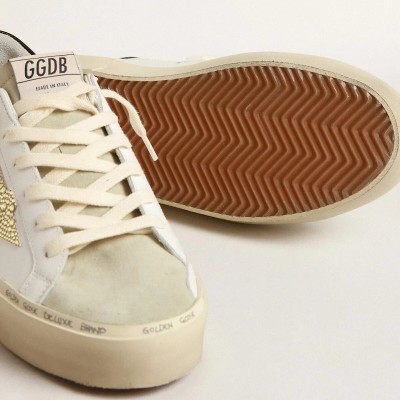 Golden Goose Hi Star Sneaker With Swarovski Crystal Star And Black Heel Tab Golden Goose Hi Star Sneaker With Swarovski Crystal Star And Black Heel Tab