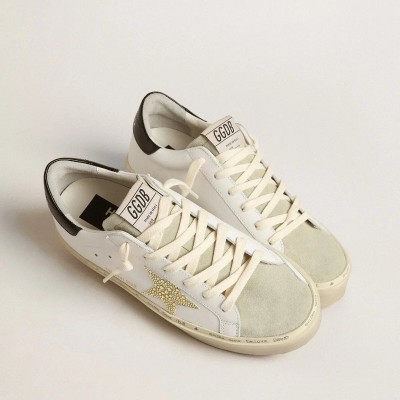 Golden Goose Hi Star Sneaker With Swarovski Crystal Star And Black Heel Tab Golden Goose Hi Star Sneaker With Swarovski Crystal Star And Black Heel Tab