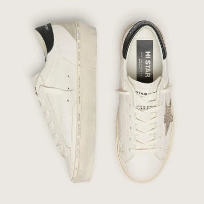Golden Goose Hi Star Sneaker With Swarovski Crystal Star And Black Leather Heel Tab Golden Goose Hi Star Sneaker With Swarovski Crystal Star And Black Leather Heel Tab