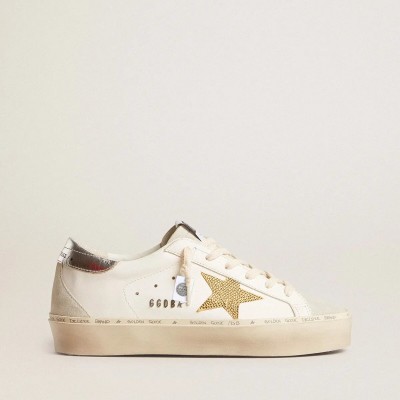 Golden Goose Hi Star Sneaker With Swarovski Crystal Star And Silver Leather Heel Tab Golden Goose Hi Star Sneaker With Swarovski Crystal Star And Silver Leather Heel Tab