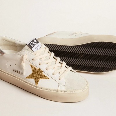 Golden Goose Hi Star Sneaker With Swarovski Crystal Star And Silver Leather Heel Tab Golden Goose Hi Star Sneaker With Swarovski Crystal Star And Silver Leather Heel Tab