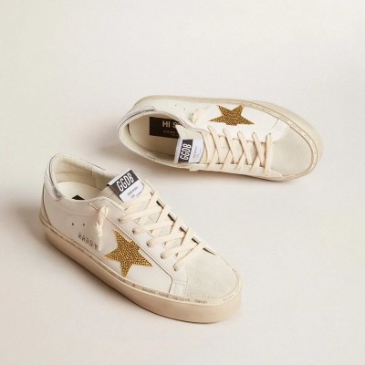 Golden Goose Hi Star Sneaker With Swarovski Crystal Star And Silver Leather Heel Tab Golden Goose Hi Star Sneaker With Swarovski Crystal Star And Silver Leather Heel Tab