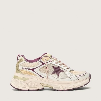 Golden Goose Lightstar Cny Sneaker In White Mesh And Leather With Wine-Red Tpu Star