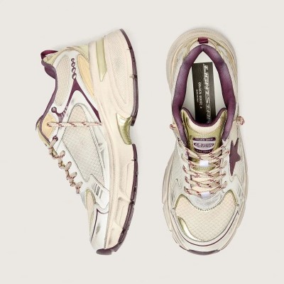 Golden Goose Lightstar Cny Sneaker In White Mesh And Leather With Wine-Red Tpu Star