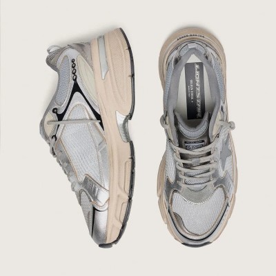 Golden Goose Lightstar Sneaker In Gray Mesh And Silver Nappa Leather With Gray Tpu Star