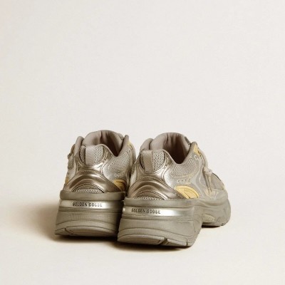 Golden Goose Lightstar Sneaker In Metallic Leather And Silver Mesh With Gray Star Golden Goose Lightstar Sneaker In Metallic Leather And Silver Mesh With Gray Star