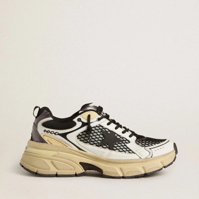 Golden Goose Lightstar Sneaker In White Leather And Black Mesh With Black Tpu Star Golden Goose Lightstar Sneaker In White Leather And Black Mesh With Black Tpu Star
