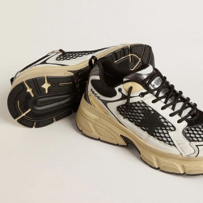 Golden Goose Lightstar Sneaker In White Leather And Black Mesh With Black Tpu Star Golden Goose Lightstar Sneaker In White Leather And Black Mesh With Black Tpu Star