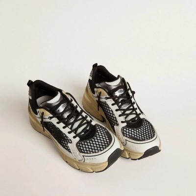 Golden Goose Lightstar Sneaker In White Leather And Black Mesh With Black Tpu Star Golden Goose Lightstar Sneaker In White Leather And Black Mesh With Black Tpu Star