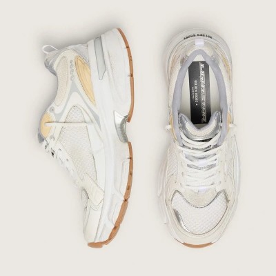 Golden Goose Lightstar Sneaker In White Leather And Mesh With Worn-White Star Golden Goose Lightstar Sneaker In White Leather And Mesh With Worn-White Star