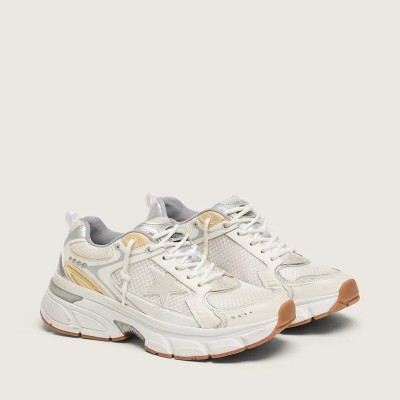 Golden Goose Lightstar Sneaker In White Leather And Mesh With Worn-White Star Golden Goose Lightstar Sneaker In White Leather And Mesh With Worn-White Star