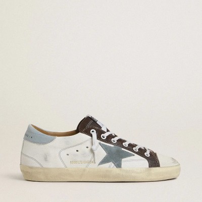 Golden Goose Super-Star Ltd Sneaker With Light Blue Suede Star And Light Blue Canvas Heel Tab Golden Goose Super-Star Ltd Sneaker With Light Blue Suede Star And Light Blue Canvas Heel Tab