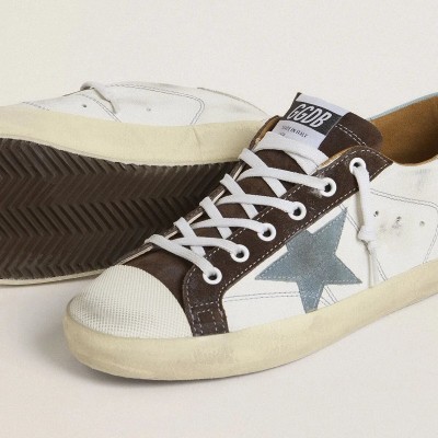 Golden Goose Super-Star Ltd Sneaker With Light Blue Suede Star And Light Blue Canvas Heel Tab Golden Goose Super-Star Ltd Sneaker With Light Blue Suede Star And Light Blue Canvas Heel Tab