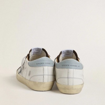 Golden Goose Super-Star Ltd Sneaker With Light Blue Suede Star And Light Blue Canvas Heel Tab Golden Goose Super-Star Ltd Sneaker With Light Blue Suede Star And Light Blue Canvas Heel Tab
