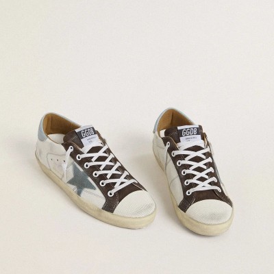 Golden Goose Super-Star Ltd Sneaker With Light Blue Suede Star And Light Blue Canvas Heel Tab