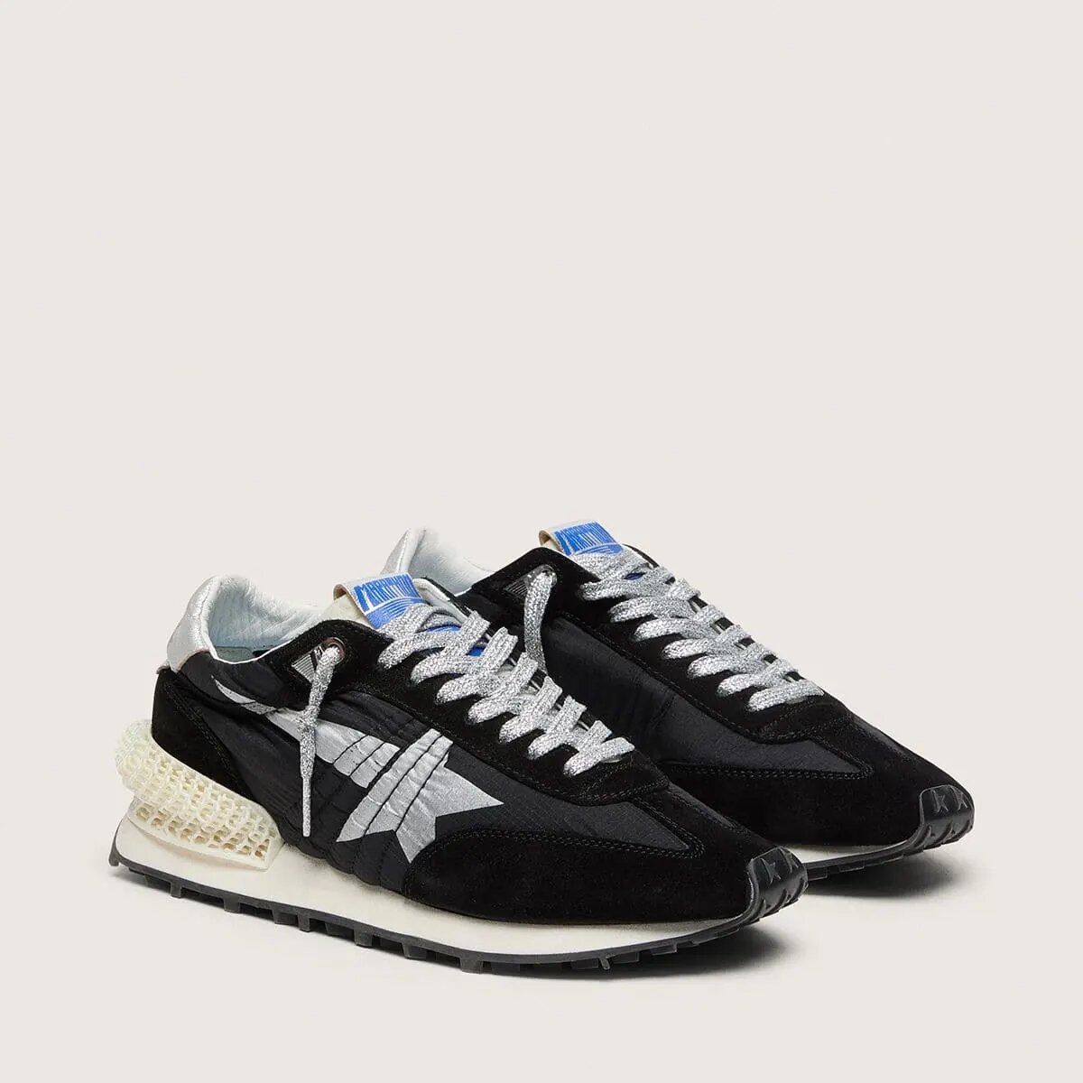 Golden Goose Marathon Sneaker With Black Ripstop Nylon Upper And Silver Star Golden Goose Marathon Sneaker With Black Ripstop Nylon Upper And Silver Star