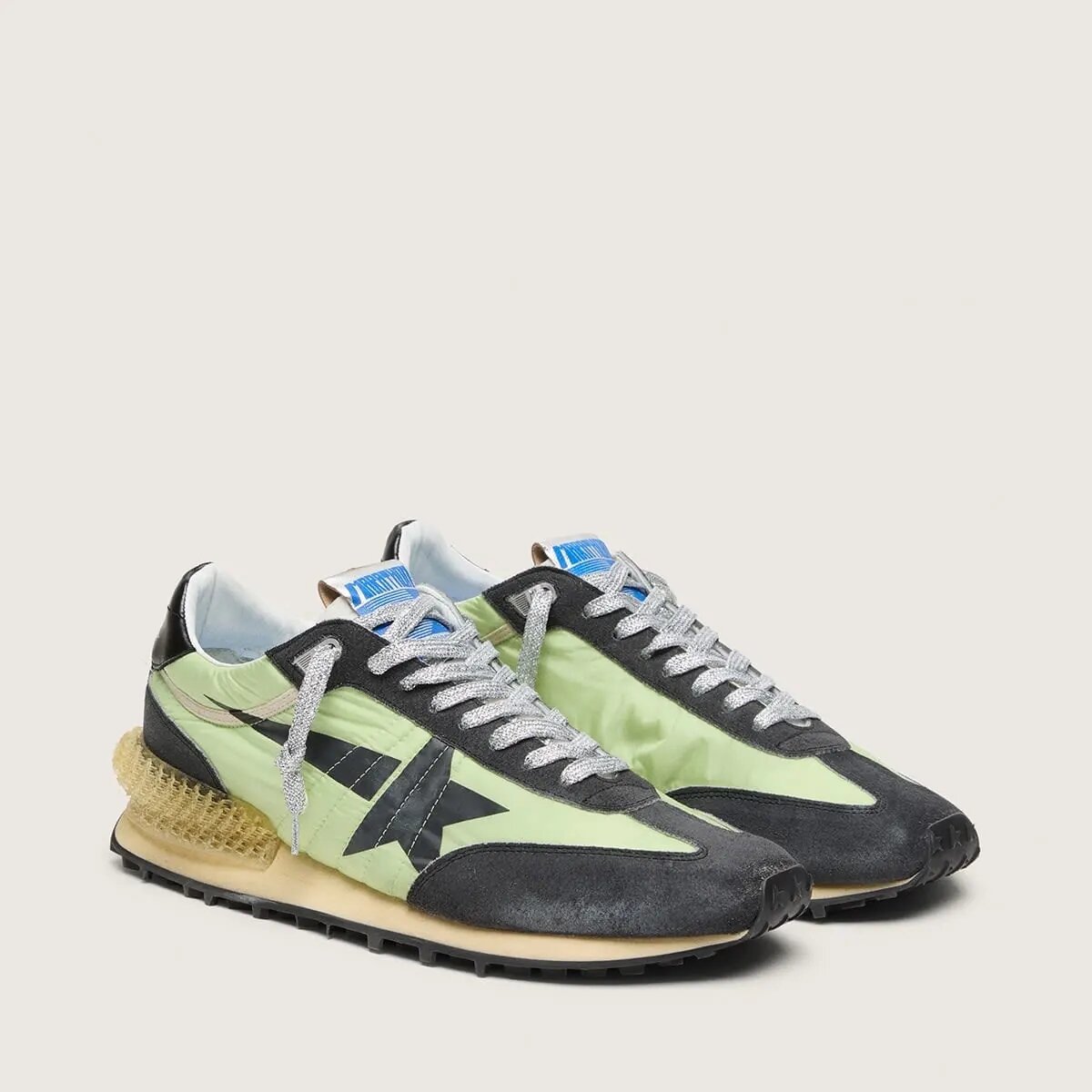 Golden Goose Marathon Sneaker With Green Nylon Upper And Black Star Golden Goose Marathon Sneaker With Green Nylon Upper And Black Star