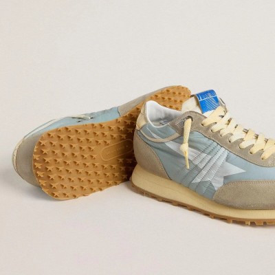 Golden Goose Marathon Sneaker With Light Blue Nylon Upper And Pastel Blue Star Golden Goose Marathon Sneaker With Light Blue Nylon Upper And Pastel Blue Star