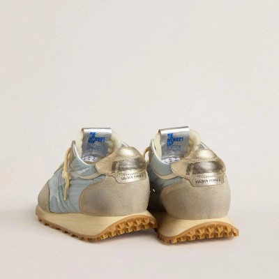 Golden Goose Marathon Sneaker With Light Blue Nylon Upper And Pastel Blue Star Golden Goose Marathon Sneaker With Light Blue Nylon Upper And Pastel Blue Star