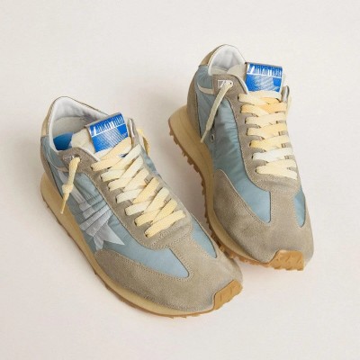 Golden Goose Marathon Sneaker With Light Blue Nylon Upper And Pastel Blue Star Golden Goose Marathon Sneaker With Light Blue Nylon Upper And Pastel Blue Star