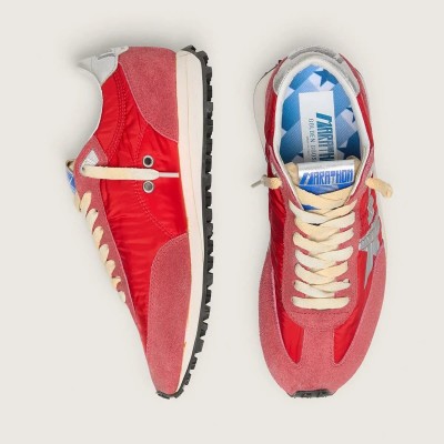 Golden Goose Marathon Sneaker With Red Nylon Upper And Silver Star