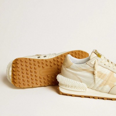 Golden Goose Marathon Sneaker In Beige Nylon And Gray Leather With Beige Printed Star Golden Goose Marathon Sneaker In Beige Nylon And Gray Leather With Beige Printed Star