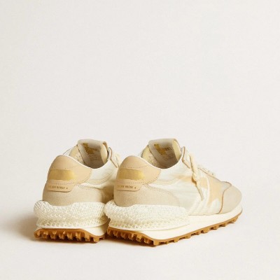 Golden Goose Marathon Sneaker In Beige Nylon And Gray Leather With Beige Printed Star Golden Goose Marathon Sneaker In Beige Nylon And Gray Leather With Beige Printed Star