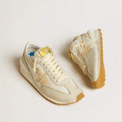 Golden Goose Marathon Sneaker In Beige Nylon And Gray Leather With Beige Printed Star Golden Goose Marathon Sneaker In Beige Nylon And Gray Leather With Beige Printed Star