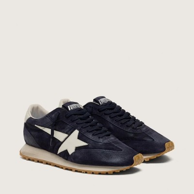 Golden Goose Marathon Sneaker In Blue Navy Suede With Leather Star And Heel Tab Golden Goose Marathon Sneaker In Blue Navy Suede With Leather Star And Heel Tab